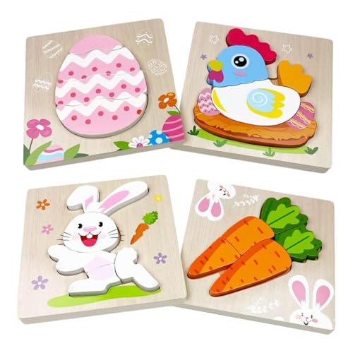 Sleek Easter Holzpuzzle, Holzpuzzle Tierpuzzle Set, Preschool Lernpuzzles, dekoratives buntes Osterpuzzle 14,7 x 14,7 x 1 cm für Schule, Picknick, Outdoor, Reisen, Home von ccuzs