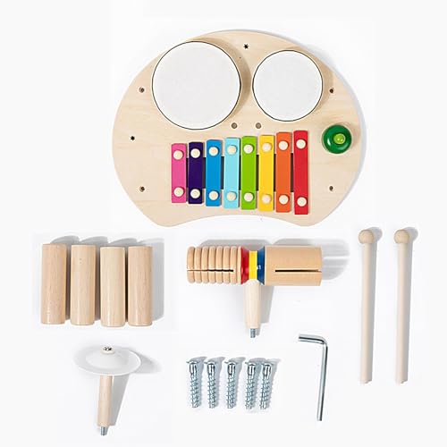 Toddler Drum Set, 5 in 1 Musical Education Toy, Wooden Drum Toy, Entertainment Percussion Instrument, Children’s Drum Set, Drumsticks and Slots Included for Kids Aged 1-3 Years Old von ccuzs