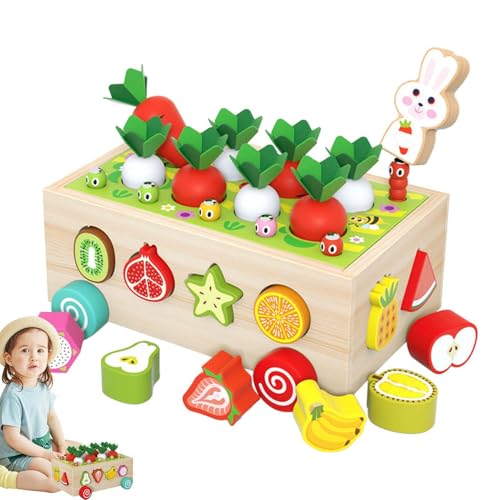 Wooden Farm Sorting Toy, Orchard Pull Cart with Fruit and Shape Matching, Educational Game for, Fine Motor Development Toys for Kids Ages 1 to 3 Years Old, 1 Piece von ccuzs