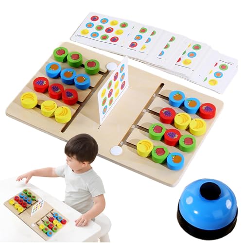 Wooden Slide Puzzle für Kinder, Bildendes Matching Game, tragbares Lernspielzeug, Sliding Puzzle Board mit Karten und Bell, Home, Klassenzimmer, Reisen, 11,81 x 7,09 Zoll von ccuzs