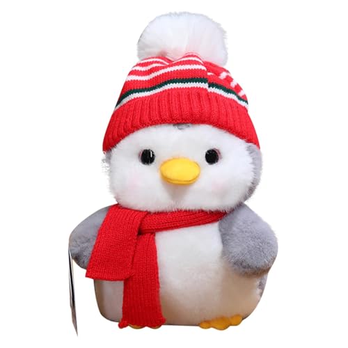 ccuzs Animal Toy, Stuffed Animal, Cute Soft and Huggable Sturdy and Kid Friendly Plush Doll, Penguins Plush with Hats and Scarves for Children and Room Decoration, 7.87in, Gray, Red von ccuzs