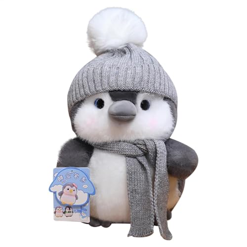 ccuzs Animal Toy, Stuffed Animal, Cute Soft and Huggable Sturdy and Kid Friendly Plush Doll, Penguins Plush with Hats and Scarves for Children and Room Decoration, 7.87in, Gray, Red von ccuzs