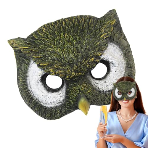 ccuzs Cosplay Owl Face Cover, Lightweight Owl Pattern Face Cover, Creative Animal Masquerade Masks, Funny Halloween Owl Masks 7.48x9.45 for Kids, Adults, Masquerade Costume (Gray, Green) von ccuzs