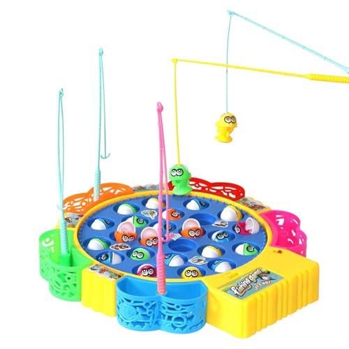 ccuzs Electric Fishing Toy, Colorful Family Backyard Game, 360 Rotating Fish Board with Music, 10.2x9.2x1.5 Inches Pole Rod Fishing Toy Set for Kids, Perfect Christmas and Birthdays Gift von ccuzs