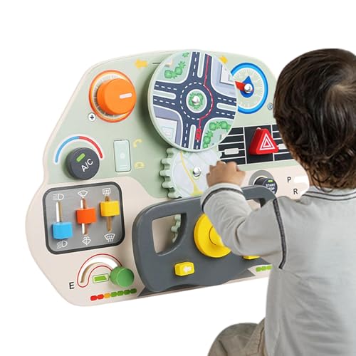 ccuzs Wooden Steering Wheel Toy, Early Learning Game, Simulation Driving Activity Board, (13.58x9.45 inches), Car Sensory Toys for Fine Motor Skills and Brain Development von ccuzs