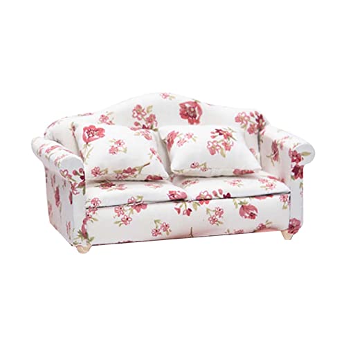 cfpqv 1:12 Puppenhaus Puppenhaus Möbel Wohnzimmer Szene Modell Blumengewebe Doppelsofa Pro Stand (D, One Size) von cfpqv