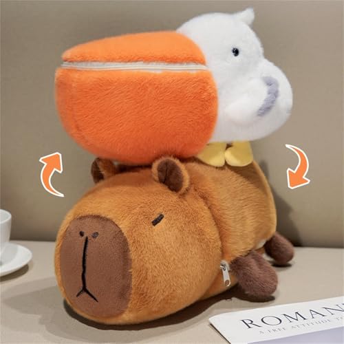 Capybara Krokodil Plüschtier, Biene Capybara Kuscheltier Pelikan，Simulation Doppelter Flip Verwandelbare Capybara Puppen, Kreative Capybara Plüschtiere Kissen Spielzeug Für Kinder (35 cm,Pelikan) von champracer