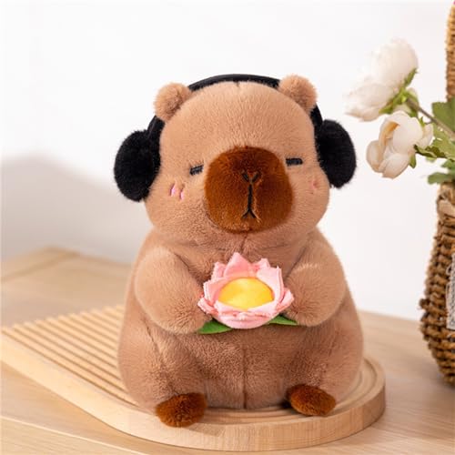 Capybara Kuscheltier, Capybara Plüschtier mit Lotosblume in der Hand, Niedliche Capybara Plushies, Capybara Plush Toy, Geschenk für Kinder (25 cm,Braun) von champracer