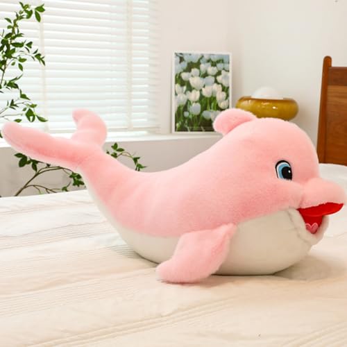 Delfin-Kissen Kuscheltier Groß Wal Delfin Gefüllte Tiere Plüsch Spielzeug, Delfin Plüschtiere Schöne Weiche Umarmungskissen Toy Ocean Schlafzimmer-Sofa-Dekoration, Geschenk für Kinder (50 cm,Rosa) von champracer