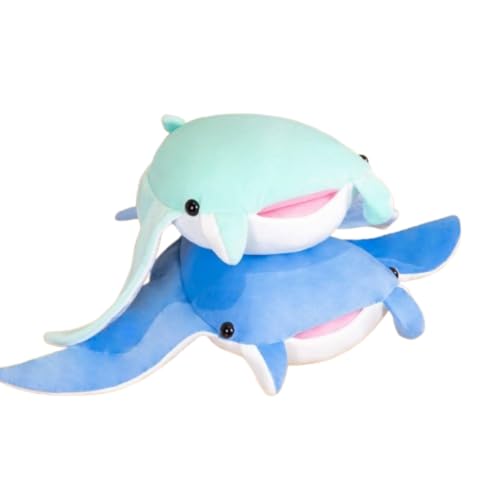 Devil Fisch plüschtier Simuliertes Tier Kawaii Devil Fisch, Realistische Plüsch Spielzeug für Wilde Tiere Dekoration Geschenk Kinderkissen Stofftierspielzeug (45 cm,Grün+Blau) von champracer