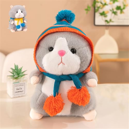 Hamster Kuscheltier, Hamster Spielzeug, Goldbär Puppe, Meerschweinchen Kuscheltier, Lustiger Kinder Hamster Plüschtier, Abnehmbar Wollmütze Hamster Interaktives Puppe Geschenk Kinder (30 cm,Grau-a) von champracer