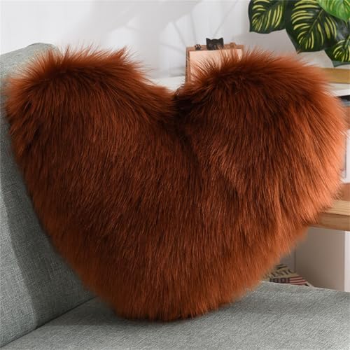 Herzförmiges Plüschkissen Kissen Kissen weiches Wurfkissen dekoratives Kissen Sofa dekorativ Valentinstag Ostern (40x50 cm,braun) von champracer