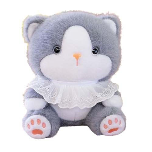 Katze Plüschtier, Katze Plüschtier mit Halstuch, Simulation Katze Kuscheltier, Süße Stofftiere Plüsch Spielzeuge, Katze Plüsch Puppen, Geschenk für Kinder (25 cm,Grau) von champracer