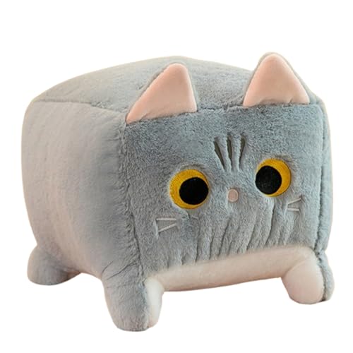 Katze Plüschtier,Plüschtier Katze Quadratische Katzenpuppe Plüsch Spielzeug,Katzen Kuscheltier Kissen Kawaii, Süße Kissen Puppe Spielzeug Geschenk für Kinder Freundin (20 cm,Asche) von champracer