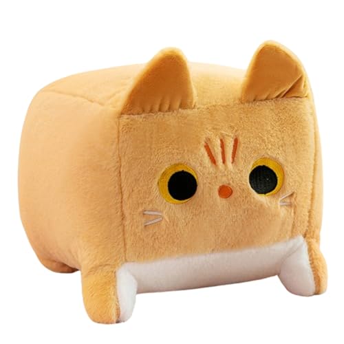 Katze Plüschtier,Plüschtier Katze Quadratische Katzenpuppe Plüsch Spielzeug,Katzen Kuscheltier Kissen Kawaii, Süße Kissen Puppe Spielzeug Geschenk für Kinder Freundin (20 cm,Braun) von champracer