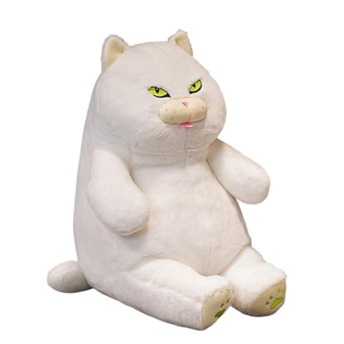 Katze Plüschtier Puppe Stofftier Kissen Kuscheltier Hässliche Kurze runde fette Katze, zum Spielen und Kuscheln, Weiches Schmusetier für Mädchen, Jungen, Babys (60 cm,Weiß) von champracer