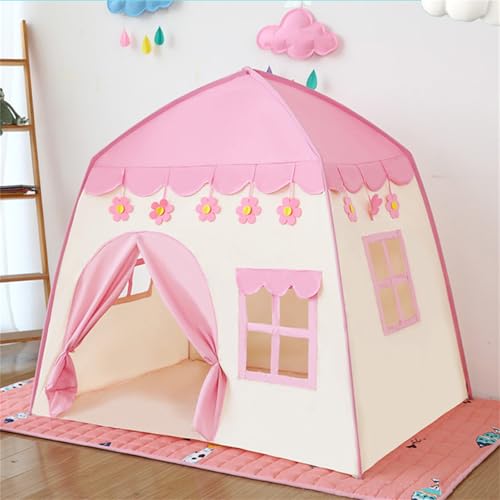 Kinder Tipi Zelt,Kinder Spielhaus Indoor mit Fenstern & Vorhang, Faltbares Spielhaus für drinnen oder draußen, Spielzimmer Babyzimmer,faltbares Spielhaus für drinnen oder draußen (130x100x130 cm,Rosa) von champracer