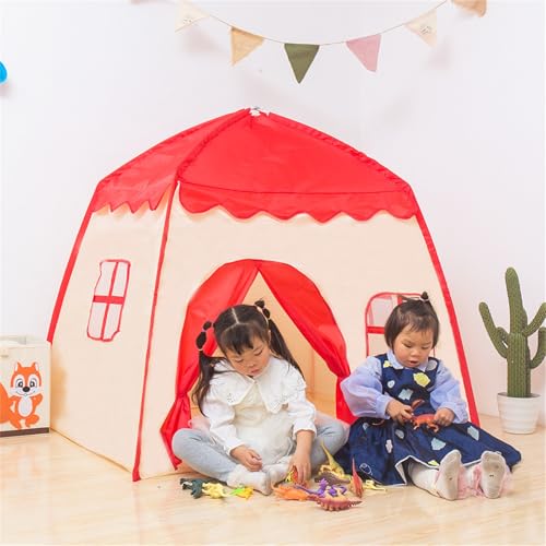 Kinder Tipi Zelt,Kinder Spielhaus Indoor mit Fenstern & Vorhang, Faltbares Spielhaus für drinnen oder draußen, Spielzimmer Babyzimmer,faltbares Spielhaus für drinnen oder draußen (130x100x130 cm,Rot) von champracer