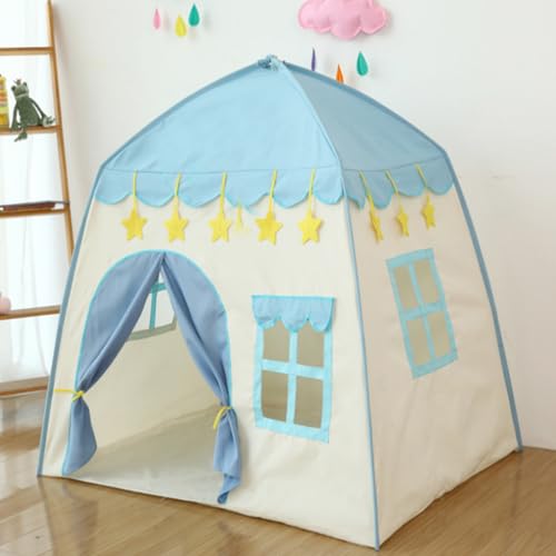 Kinder Tipi Zelt,Kinder Spielhaus Indoor mit Fenstern & Vorhang, Faltbares Spielhaus für drinnen oder draußen, Spielzimmer Babyzimmer,faltbares Spielhaus für drinnen oder draußen (130x100x130 cm,Blau) von champracer