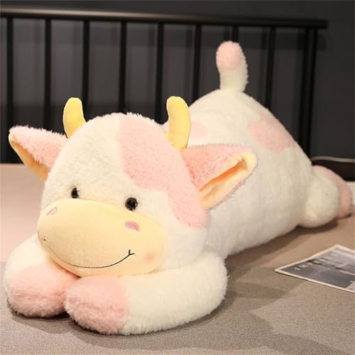 KüHe Kuscheltiere, Kuh-PlüSchtier PlüSchkissen, SüßE Kuscheltiere Niedliches Tier Cartoon Vieh Kalb Puppe für Baby Kinder Und Erwachsene Geschenke (110 cm,Rosa) von champracer