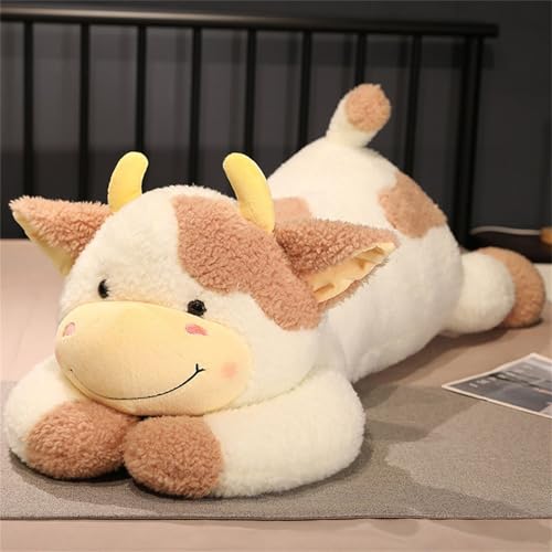 KüHe Kuscheltiere, Kuh-PlüSchtier PlüSchkissen, SüßE Kuscheltiere Niedliches Tier Cartoon Vieh Kalb Puppe für Baby Kinder Und Erwachsene Geschenke (130 cm,Braun) von champracer