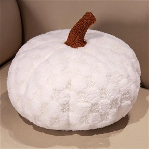 KüRbis Kissen, Halloween PlüSch KüRbis, Herbst Innen Pumpkin Kissen Dekoration, 3D PlüSch KüRbis Dekokissen, Geflecktes KüRbiskissen Rosa Schlafzimmer Bett Sofa KüRbis Dekoration (30 * 35 cm,Weiß) von champracer