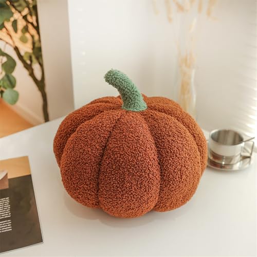 KüRbis Kissen, Pumpkin Pillow, Halloween KüRbis Kissen Groß, 3D PlüSch KüRbis Kissen, KüRbis-Futonkissen, KüRbis Dekokissen, KüRbis PlüSch Kissen, Kinderzimmer Sofa Dekoration (23 cm,braun) von champracer