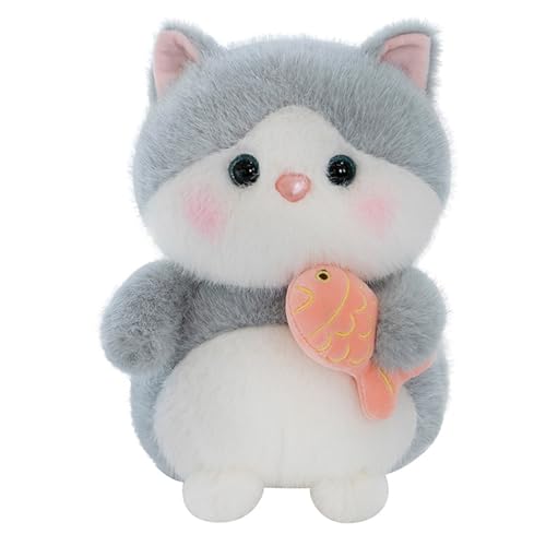 Kuscheltier Katze Lebensecht, Realistische Katze Kuscheltier, Weiche Plüsch Puppe Gefüllte lebensechte Katze Tierfiguren Cartoon Plüsch Spielzeug für Kinder Jungen Geschenke (25 cm,Grau) von champracer