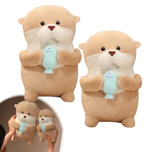 Kuscheltier Otter Plüschtier, Süßes Otter Spielzeug, Otter Stofftier Flauschig Kissen Mit Fisch, Superweiche Zum Kuscheln & Spielen Plüsch Spielzeug, Otter Geschenk Erwachsene,Kinder (2 Stück,11 cm) von champracer