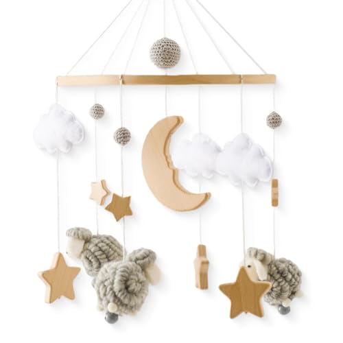 Mobile Halterung für Babybett Mobile Holz Ball Filz Babybett Neugeborenen Geschenk Deko Neugeborenen Geschenk für Baby Jungen und Mädchen Aufhängung Windspiele Bettglocke, Baby Bett Spielzeuge (E) von champracer