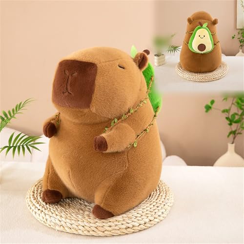 Neu Capybara Avocado Kuscheltier, Obst Capybara Plüsch Mit Abnehmbarer Rucksack, Süßes Capybara Plüschkissen, Avocado Capybara Spielzeug Stofftier, Simulation Capybara Plüschtier (22 cm,Avocado) von champracer