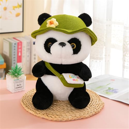 Panda Geschenk, Weiche Stofftier Panda Kuscheltier Mit Hut, Kawaii Pandas Stofftier Puppen, Realistisches Süßes Panda Kissen Spielzeug, Flauschige Panda Puppe Schlafkissen Wurfkissen (25 cm,Grün) von champracer