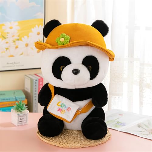 Panda Geschenk, Weiche Stofftier Panda Kuscheltier Mit Hut, Kawaii Pandas Stofftier Puppen, Realistisches Süßes Panda Kissen Spielzeug, Flauschige Panda Puppe Schlafkissen Wurfkissen (30 cm,Gelb) von champracer