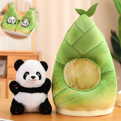 Panda Kuscheltier Mit Bambussprossen, Kreativ 2 in 1 Pandabär Kuscheltier, Bambussprossen Panda Spielzeug, Süße Realistisches Panda Mit Bambus Schlüsselanhänger Schulranzen (35 cm,#a) von champracer