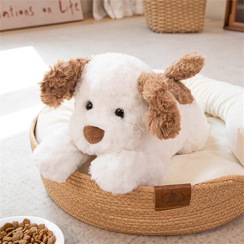 Realistisch Teddy Dog, 35cm Realistische Teddy Dog Teddy Hunde Spielzeug Kuscheltier, Plüschpuppe Welpe ,Plüsch Stofftier Hund Puppe Stofftier, Spielzeug Geschenk für Kinder (35 cm,Weißbraun) von champracer