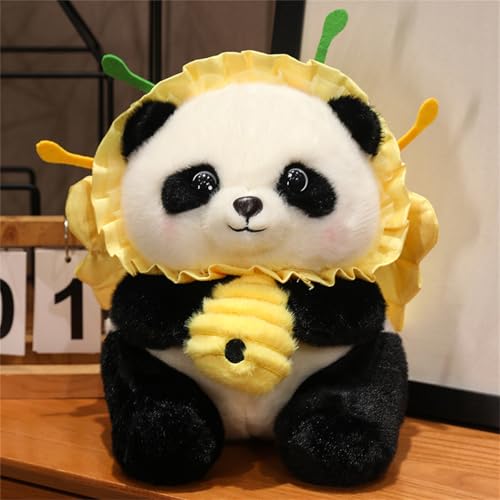 Realistisches Kuscheltier, Süße Ausflug Panda Puppe Mit Kamera Lotusblatt Hut, Kawaii 2 in 1 Weiche Biene Panda Kissen Stofftier Puppen, Panda Spielzeug Geschenk Für Frauen Kinder (45 cm,#A) von champracer