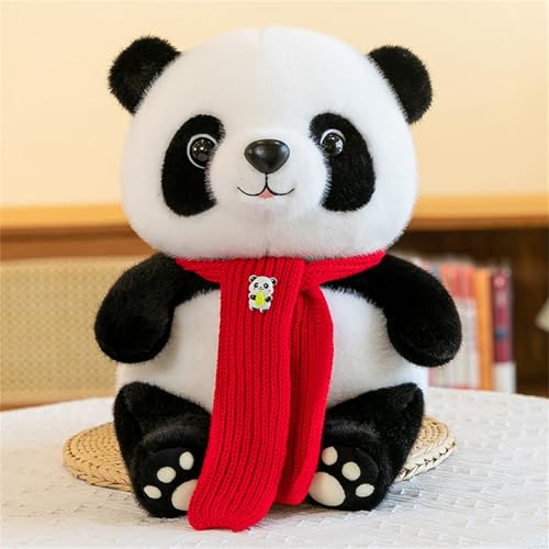 Realistisches Panda Kuscheltier, Weihnachten Panda Plüschpuppe Mit Halstuch Gestrickter Pullover, Süße Panda Kissen Pandabär Kuscheltier Kinderzimmer Dekoration Für Jungen Und Mädchen (27 cm,#a) von champracer