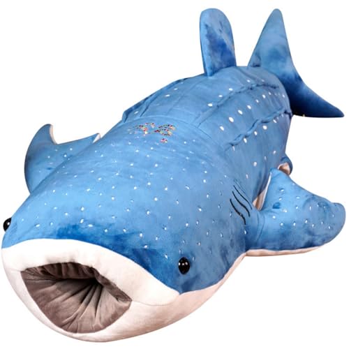 Riesiges Blauwal Stofftie-Plüschkissen, gefülltes Wal-Plüschtier, zum Spielen und Kuscheln Baby-Geschenk für Mädchen und Jungen (125 cm,Blau) von champracer