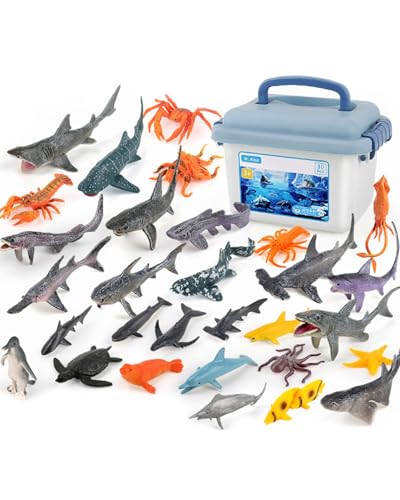 Tiere Figuren Set Meerestiere Figuren Spielzeug Set Realistischte Mini Hai Wal Meer Ozean Fisch Tierfiguren Wassertiere Lernspielzeug Geschenke für Kindergeburtstagsfeier, Babyparty (30 Stück) von champracer