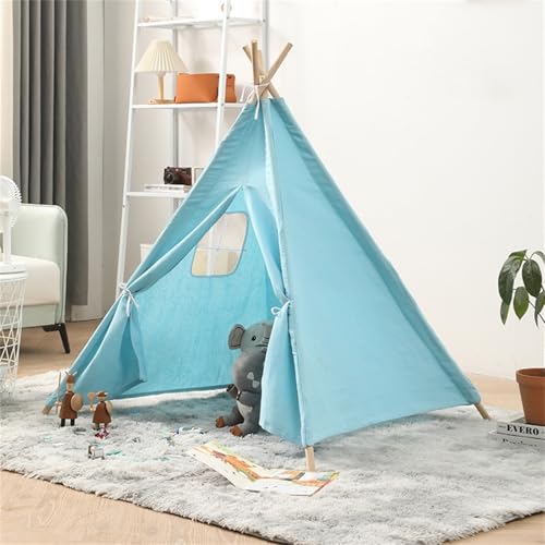 Tipi Zelt für Kinder, kinderzelt Indoor, Waschbar Kinderzelt, Segeltuch Kinderzelt, Kinderzelt aus Massivholz, Spielhaus Kinder für Drinnen und Draussen (1.35 M,Blau) von champracer