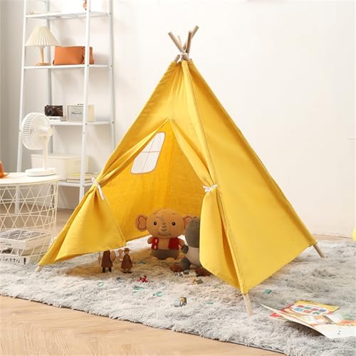 Tipi Zelt für Kinder, kinderzelt Indoor, Waschbar Kinderzelt, Segeltuch Kinderzelt, Kinderzelt aus Massivholz, Spielhaus Kinder für Drinnen und Draussen (1.35 M,Gelb) von champracer