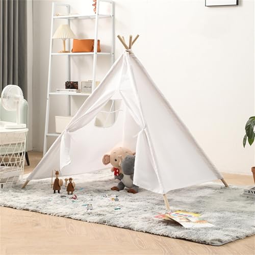 Tipi Zelt für Kinder, kinderzelt Indoor, Waschbar Kinderzelt, Segeltuch Kinderzelt, Kinderzelt aus Massivholz, Spielhaus Kinder für Drinnen und Draussen (1.35 M,Reines Weiß) von champracer