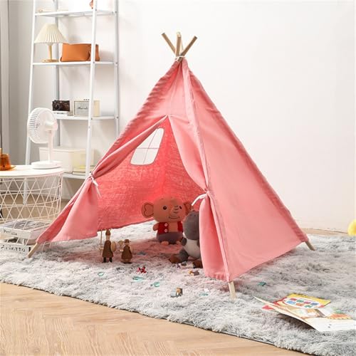 Tipi Zelt für Kinder, kinderzelt Indoor, Waschbar Kinderzelt, Segeltuch Kinderzelt, Kinderzelt aus Massivholz, Spielhaus Kinder für Drinnen und Draussen (1.35 M,Rosa) von champracer