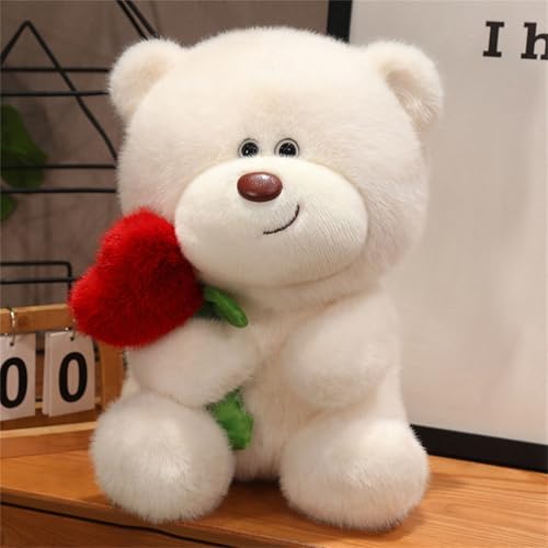 Valentinstag Plüschtiere, Valentinstag Rote Rosen Bär Puppe, Teddybär Plüsch Nette Gefüllte Tier Spielzeug Kissen, Teddybär Kuscheltier Geschenk Für Valentinstag Weihnachten (45 cm,Weiß) von champracer