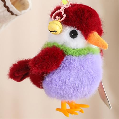 champracer 15 cm Realistischer Simuliertes Spatz Vogel Plüschtier - Kawaii Kuscheltier, Kinder und Freunde, Mit Pelziger Baumwolle Puppe und Schlüsselanhänger (Rot-lila) von champracer