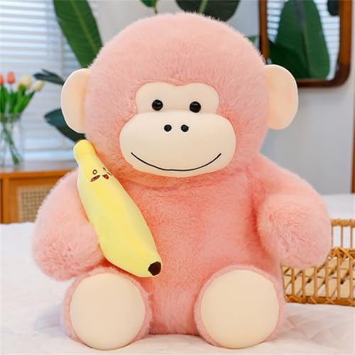 champracer Bananen-Affenpuppe, AFFE Kuscheltier Stofftier Spielzeug, Gorilla-Plüschtier, Dummer Bananengorilla Plüschpuppe, Plüschspielzeug für Jungen Und Mädchen (80 cm,Rosa) von champracer