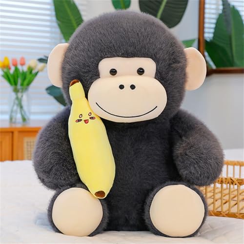 champracer Bananen-Affenpuppe, AFFE Kuscheltier Stofftier Spielzeug, Gorilla-Plüschtier, Dummer Bananengorilla Plüschpuppe, Plüschspielzeug für Jungen Und Mädchen (80 cm,Schwarz) von champracer