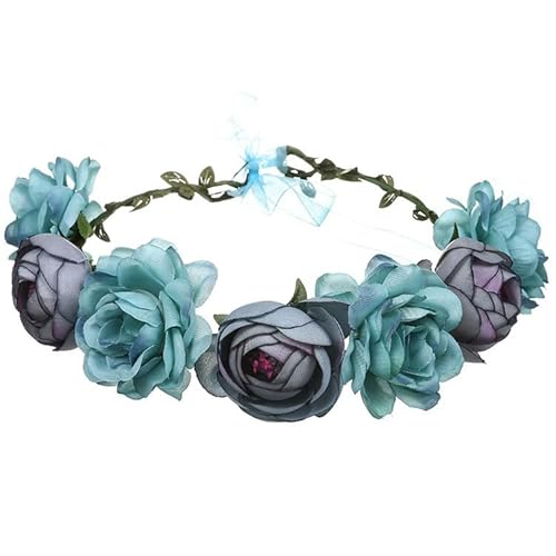 champracer Blumenkranz Blume Krone Stirnband, HaarbäNder Floral Girlande, Blumen StirnbäNder, Boho Braut Haarschmuck für Festival Hochzeit Geburtstag Strand Party (Blau) von champracer