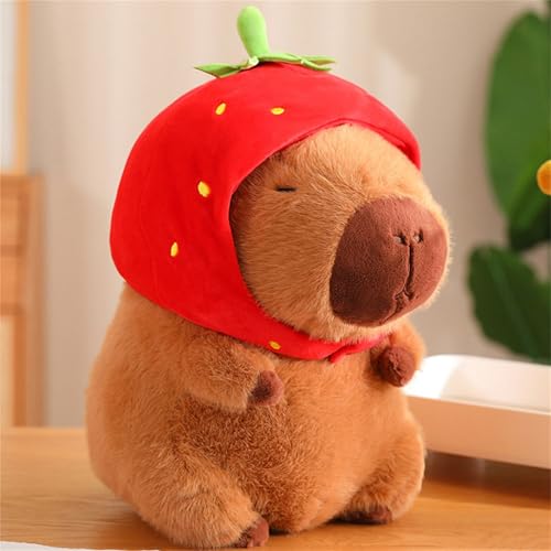 champracer Capybara Kuscheltier, Capybara PlüSchtier, Capybara Kuscheltier Mit Erdbeere, Simulation Capybara PlüSchtier, Niedliche Capybara Plushies Mit Erdbeerkopfbedeckung (65 cm) von champracer