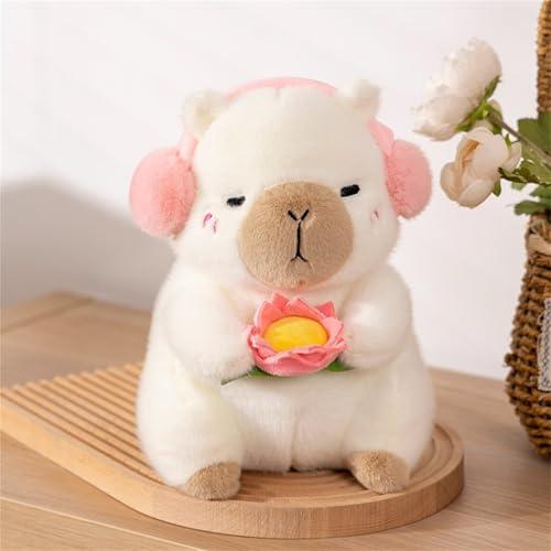 champracer Capybara Kuscheltier, Capybara Plüschtier mit Lotosblume in der Hand, Niedliche Capybara Plushies, Capybara Plush Toy, Geschenk für Kinder (38 cm,Weiß) von champracer